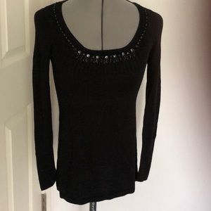 WHBM- Black Sweater with Black & Silver Beads